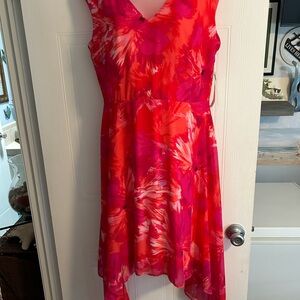 Cleaning out my closet. Sandra Darren pink floral, Asymmetrical Hem, Size 12.